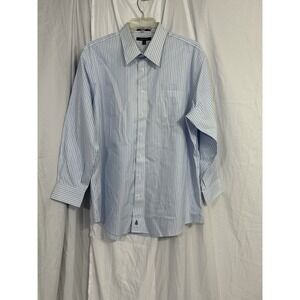 Nordstrom Non-Iron Trim Fit Button Up Shirt‎ Mens 18  Blue White Long Sleeve